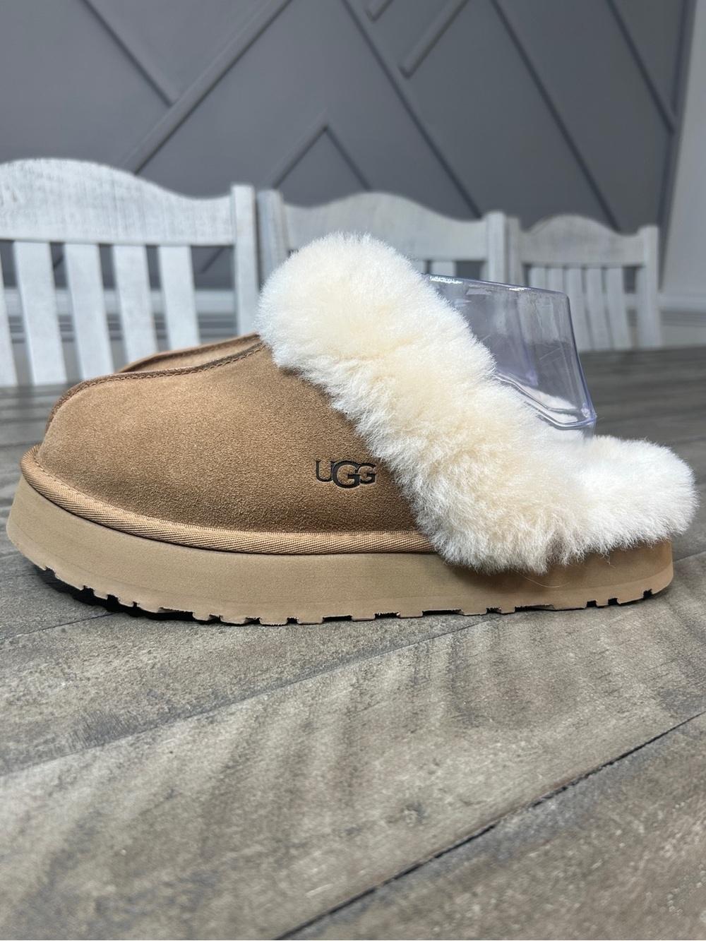 UGG Scuff Sis Chestnut Suede Plush Fluff Collar Slipper Mules 1122750 Women's 11